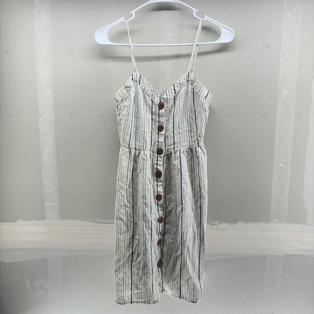 So Women's Black White Striped Button Front Spaghetti Strap Dress Size XS